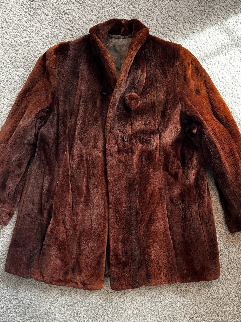 Women's Brown Plush Fur Pea Coat - Classic Winter Outerwear
